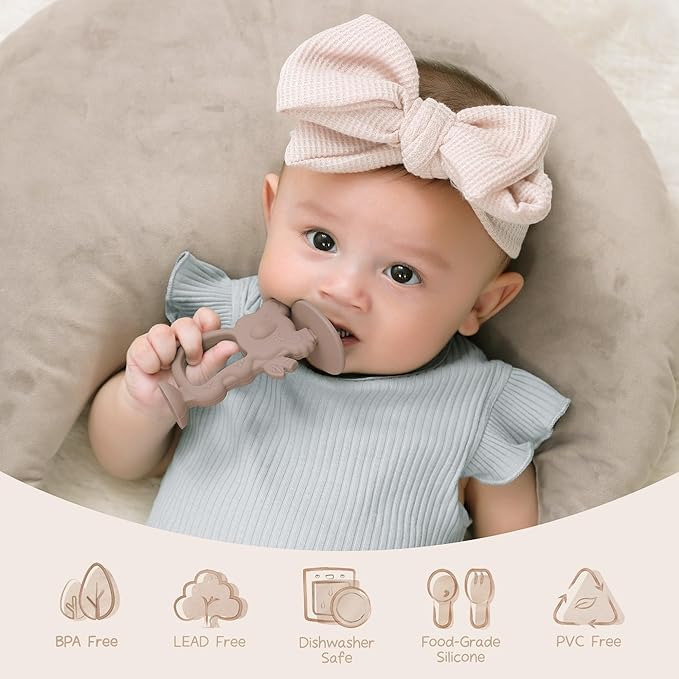 Moonkie Teething Toy Set of 2, Safe & Easy to Hold BPA Free Silicone Teethers 360° Baby 6-12 Months