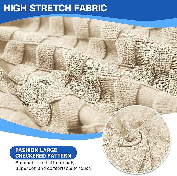 MAXIJIN Recliner Cover Slipcovers for Living Room 4 Pieces Stretch Jacquard Recliner Chair Cover Soft Fitted Recliner Protector with Elastic Bottom for Kids, Pets (Recliner, Light Beige)