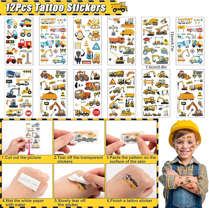 Winrayk Construction Party Favors Construction Birthday Party Supplies, Construction Truck Toy Gift Bag Bracelet Keychain Tattoo Sticker, Kids Construction Games Prize Pinata Filler Goody Bag Stuffers