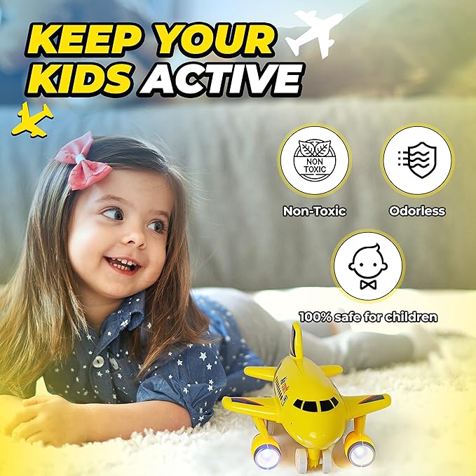 KIDSTHRILL Kids Airplane Toy for Boys & Girls. Set of Three Toy Airplanes with Flashing Lights, Music & Airplane Sound 2 3 4 5 6 7