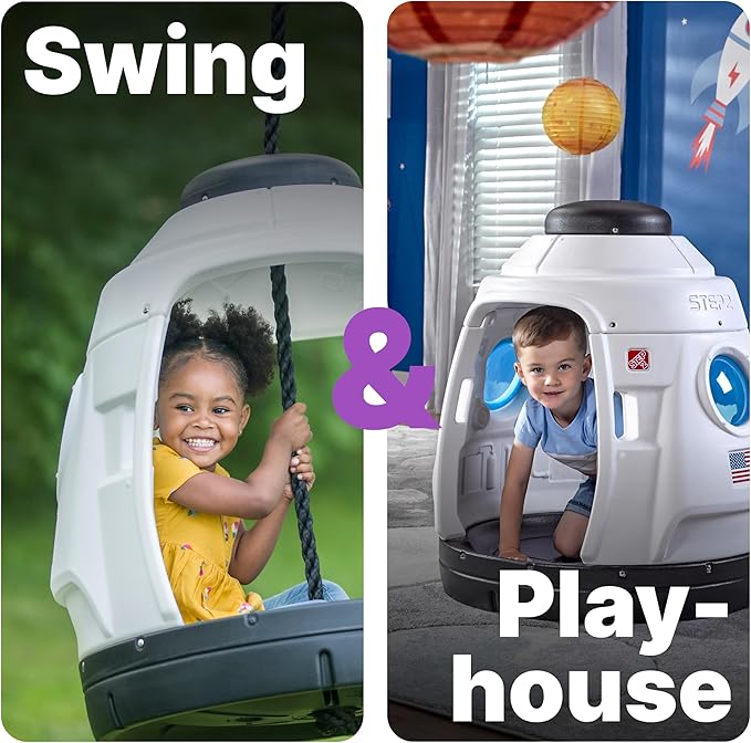 Step2 Space Capsule Swing, Kids Indoor/Outdoor Swing or Playhouse, Backyard Playground Set, Attach to Playset or Tree, for Children 3-8 Years Old