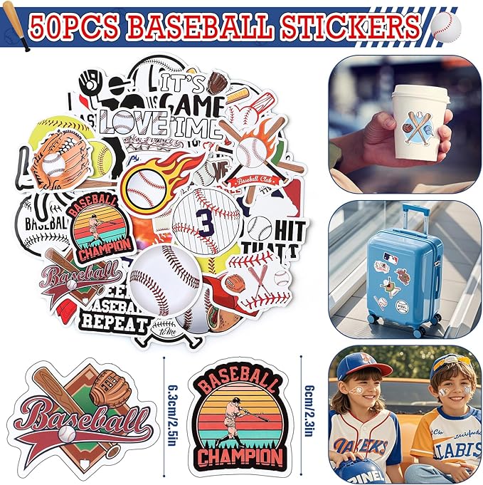 Winrayk 99Pcs Baseball Party Favors Birthday Supplies for Kids, Acrylic Keychain Paper Bag Silicone Bracelet Gift Card Sticker, Goodie Stuffer Teen Girls Boys Sports Baseball Themed Party Favors Decor