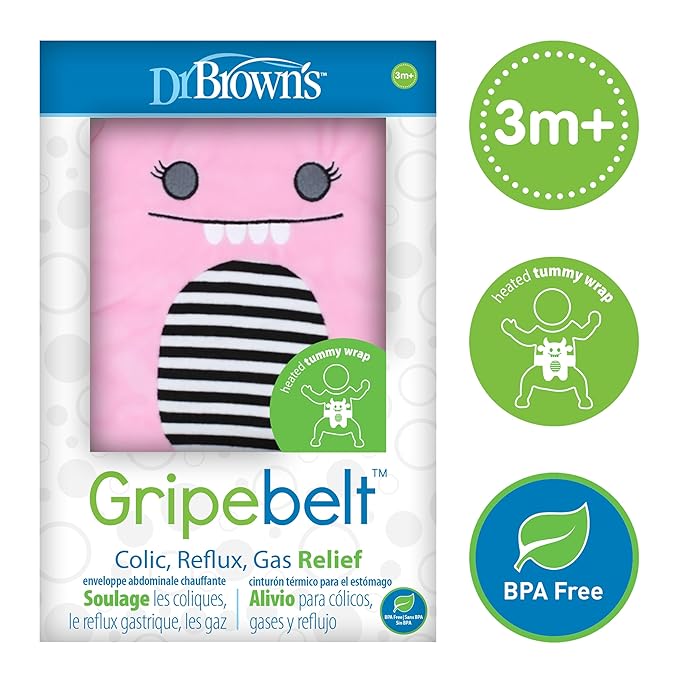 Dr. Brown's Gripebelt Heated Belly Band, Soothe Baby's Tummy with Gentle Warmth and Compression 3m+, Pink