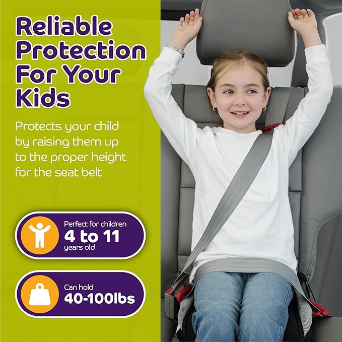bubblebum Inflatable Travel Booster, Backless Car Seat for Kids Ages 4+, Portable Child Safety Seat for Cars, Lightweight Carseat for 40–100 lbs – Gray