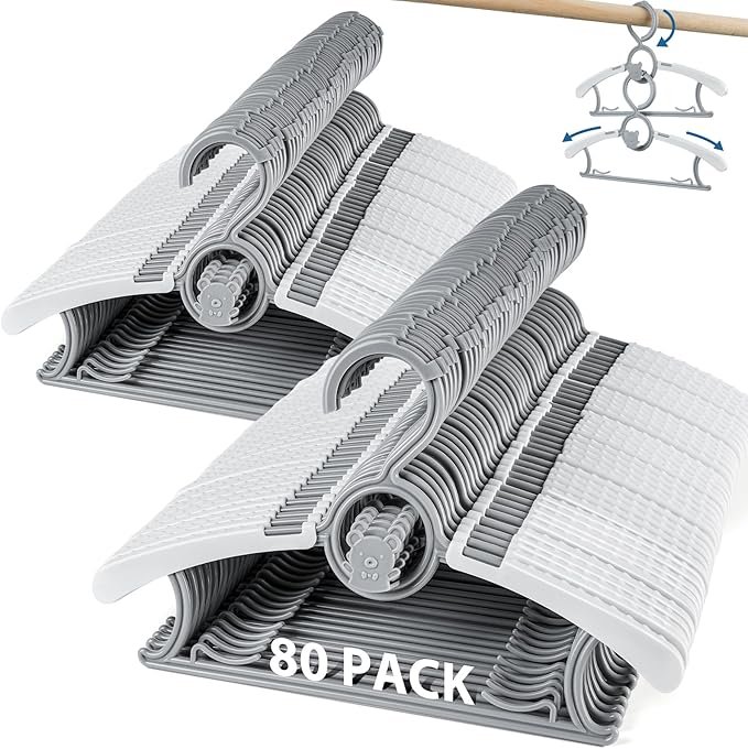 Kids Hangers 80 Pack Baby Hangers, Extendable & Adjustable Kid Hangers, Non-Slip Plastic Baby Clothes Hangers for Kids Infant Child - Stackable Hangers for Baby Clothes Grey Toddler Hangers