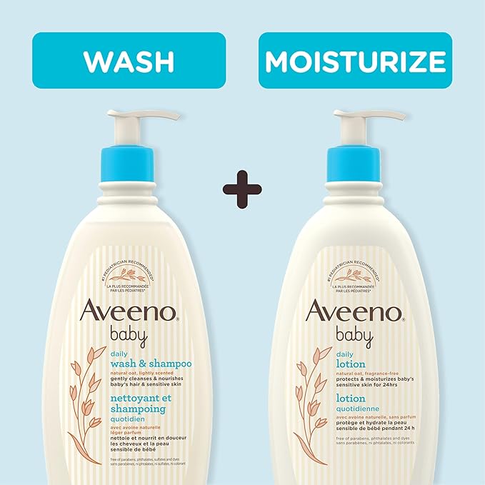 Aveeno Baby Daily Moisture Gentle Body Wash & Shampoo with Oat Extract, 2-in-1 Baby Bath Wash & Hair Shampoo 18 fl.