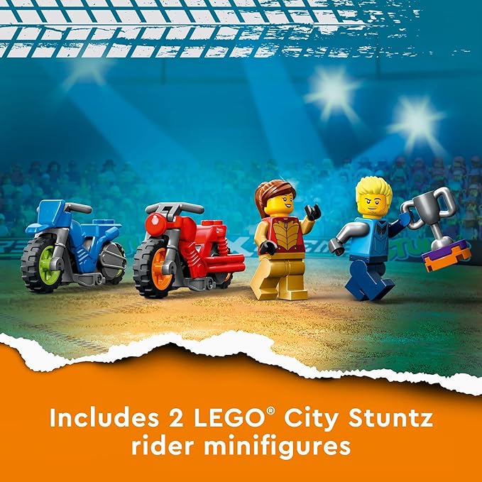 LEGO City Stuntz Spinning Stunt Challenge 60360-1 or 2 Player Tournaments with Flywheel-Powered Motorcycle Toys, Features 2 Minifigures and Ramps, Fun Gift Set Idea for Boys, Girls, or Kids Ages 6+