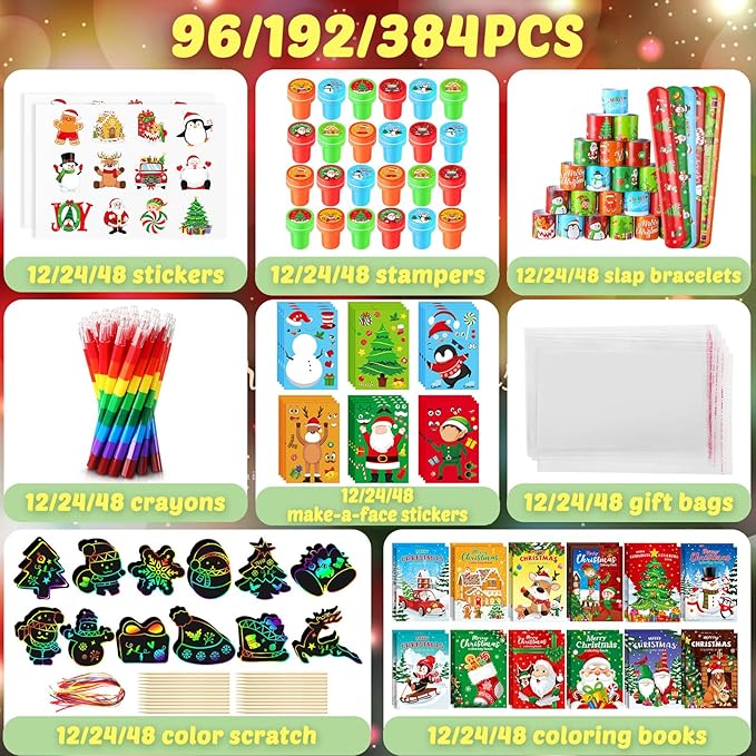 BenLouis Christmas Party Favors for Kids Christmas Classroom Gifts Prize Stockings Filler Coloring Books Bulk for Students Crafts Xmas Holiday School Goodie Bag Stuffer(48Set Christmas)