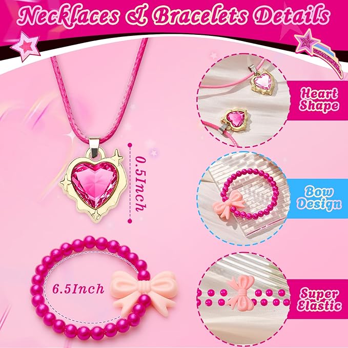 Winrayk Pink Party Favors Princess Birthday Supplies for Girls, Heart Sunglasses Gift Bags Necklace Bracelet Ring Sticker, Kids Goodie Bag Stuffers Makeup Hot Pink Birthday Party Favors Supplies Decor