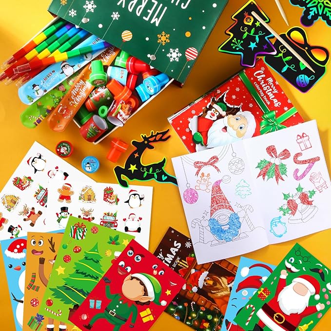 BenLouis Christmas Party Favors for Kids Christmas Classroom Gifts Prize Stockings Filler Coloring Books Bulk for Students Crafts Xmas Holiday School Goodie Bag Stuffer(24Set Christmas)