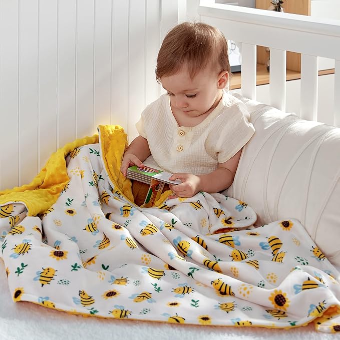 DaysU Silky Micro Soft Plush Baby Blankets Unisex with Print Animal Pattern and Soothing Raised Dots, Double Layer Bed Throws for Baby Crib 30x40 Inches
