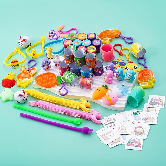 YiYLunneo 100 Pcs Easter Egg Fillers, Easter Basket Stuffers Fillers for Kids Boys Girls Easter Party Favors Assortment, Easter Eggs Hunt, Easter Gift Goodie Bags Filler Classroom Prize Supplies