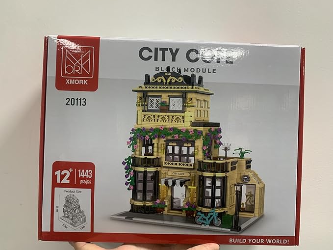 City Cafe Architecture Building Kit with LED Lights,3 Levels City Cafe Model Building Blocks Toy,for 12+Age Teen,Adult(1443 Pieces)