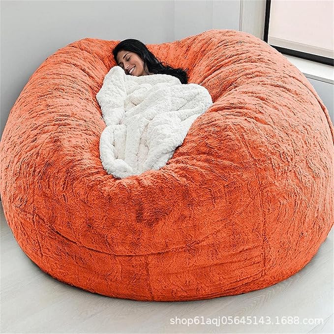 7ft Giant Bean Bag Chair Cover (No Filler) Soft PV Fur Bean Bag Sofa Portable Living Room Furniture Lazy Sofa Bed Cover for Adults Kids (Orange, 6ft)