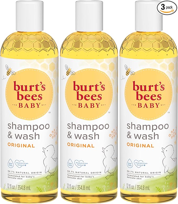 Burt's Bees Baby Shampoo and Wash Set, 2-in-1 Natural Origin Plant Based Formula for Sensitive Skin 3 Travel 36 oz (12 oz 3-Pack)