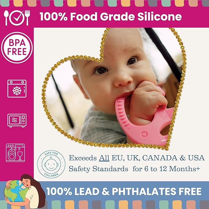 Teethers for Babies 6-12 Months - Baby Elefun 5x Pain Relief Toddler Teether. No More Ouch for Mom Anti Bite Trainer. Nurtures Grasping, Passing