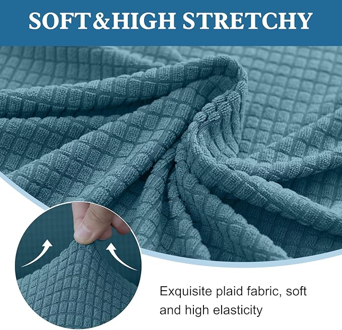 100% Waterproof Jacquard Fabric Couch Cover, Dual Layer with TPU Film, Leakproof High Elasticity Non-Slip Washable Furniture Protector for Pets, Dogs, Cats and Kids (Loveseat,Dusty Blue)