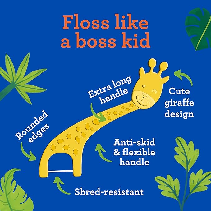 GuruNanda Dental Floss Picks for Kids, Extra-Long Giraffe-Shaped Picks, Fluoride-Free, Anti-Slip & Shred-Resistant Design & Eco-Friendly Handle & Berry Flavor, Ideal for Ages 3+, 90 Count (Pack of 1)