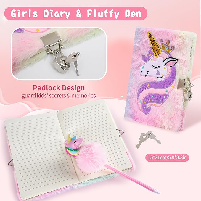 Unicorn Gifts for Girls Age 6-8, Kids Unicorn Toys Set with Light Up Star Pillow Diary Headband Eye Mask Christmas Birthday Gifts for Little Girls Age 4 5 6 7 8 9 10