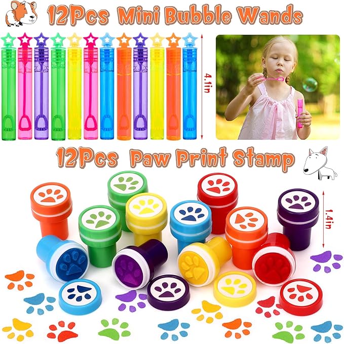 Winrayk 132Pcs Puppy Dog Party Favors Birthday Supplies Straws Dog Figures Necklace Paw Print Stamp Bubble Wand Bracelet Dog Paw Stickers Kids Boys Girls Puppy Party Favors Dog Birthday Party Supplies