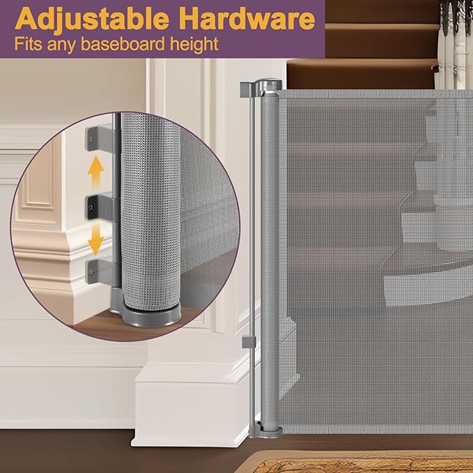 42" Tall X 200" Extra Wide Retractable Gates, Extra Tall Baby Gate for Large Openings Tall Mesh Gate Extra Long Dog Gates Indoor Pet Gate for Dogs or Kids Large Outdoor Retractable Deck Gates, Gray