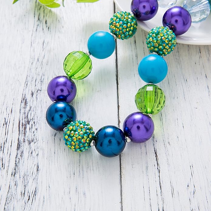 Sunrade Dress Up Jewelry for Little Girls Kids Necklaces Fashion Girls Chunky Beads Bubblegum Necklace and Bracelet Set Toddler Jewelry Costume Play Necklace