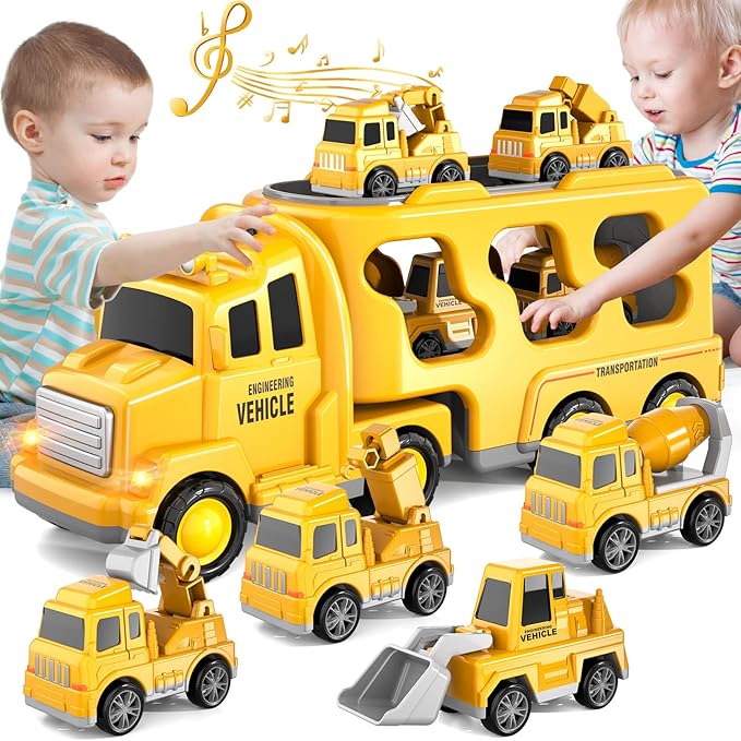 Bennol Toddler Boy Toys for 1 2 3 4 5 Year Old Boys, Toddler Car Trucks Bus Toys for Toddler Boys Ages 1-3 3-5 5 in 1 Construction