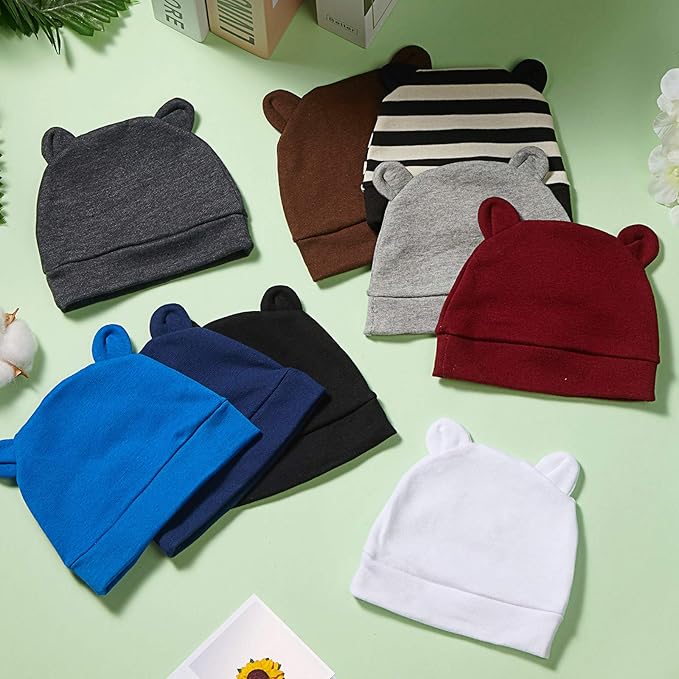 Geyoga 9 Pieces Newborn Baby Hat Bear Ears Infant Caps 2 Ears