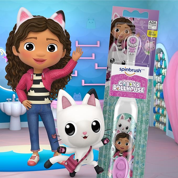 Spinbrush Gabby's Dollhouse Kids Electric Battery Toothbrush and Orajel Kids Paw Patrol Anti-Cavity Fluoride Toothpaste, 4.2oz Tube Bundle