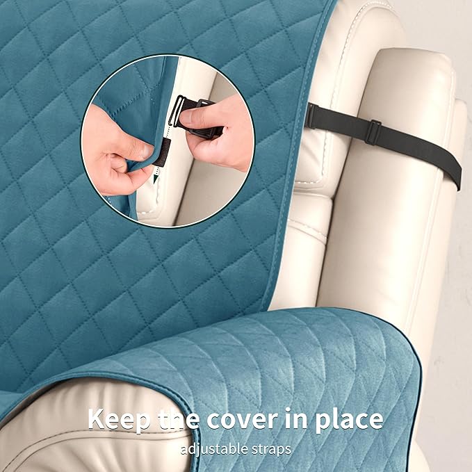 CHUN YI Recliner Chair Cover, Non-Slip Recliner Covers That Stay in Place, Washable Lazy Boy Recliner Covers with Pockets, Water Resistant Recliner Slipcover for Pets (Blue, Large Recliner)