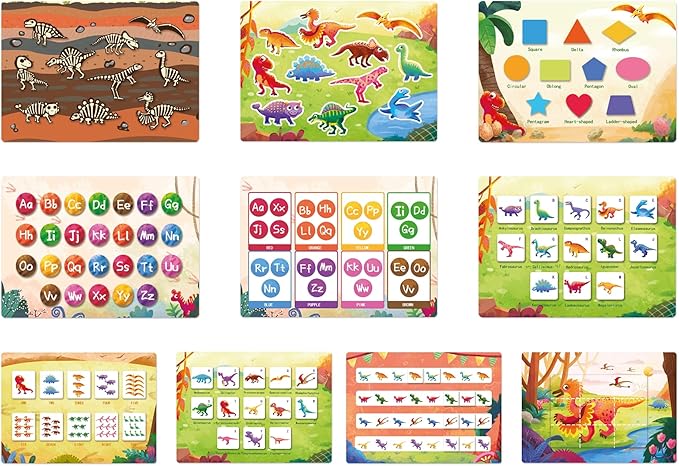 TIIANO Montessori Dinosaur Busy Book for Toddlers - Educational Learning Toy for 3-5 Year Old Boys and Girls, Perfect Birthday or Easter Gift