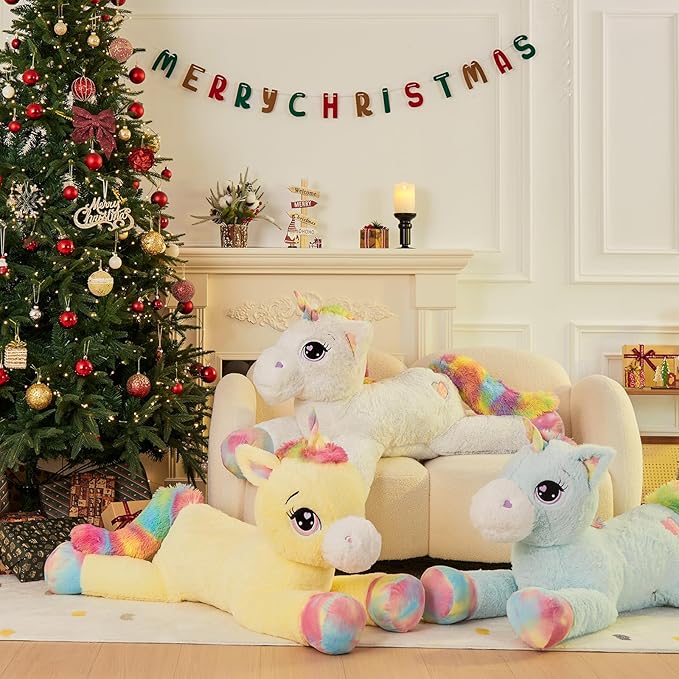 Tezituor 43 inch Unicorn Stuffed Animals, Large Unicorn Plush Pillow for Boys Girls, Soft Plush Toys for Kids, Christmas, Birthday, Valentine's (Yellow)