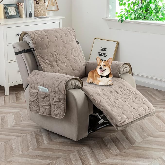 100% Waterproof Recliner Chair Cover, Recliner Chair Covers for Reclining Chair, Non-Slip Fabric Recliner Couch Cover for Living Room, for Pets Kids Protector, Washable (Taupe, 23"Recliner Chair)