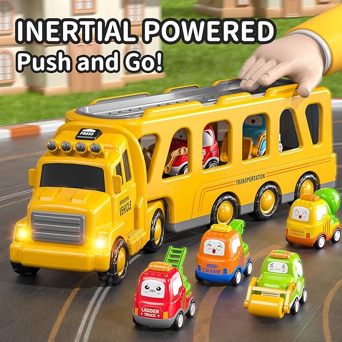 TEMI Construction Engineering Toys for 3 4 5 6 7 8 Years Old Kids - Truck Toys for Kids, Transport Vehicle Carrier Truck 3