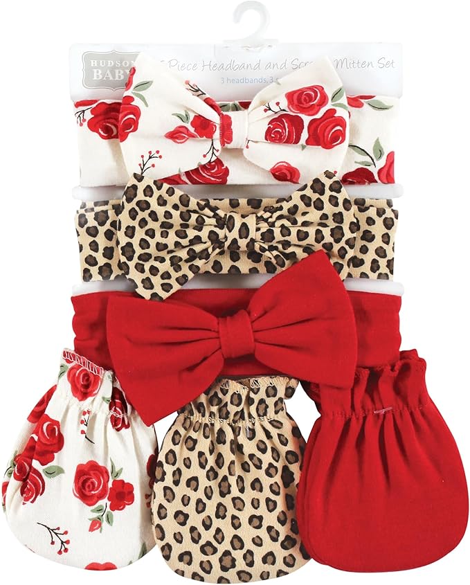 Hudson Baby Baby Girls' Cotton Headband and Scratch Mitten Set