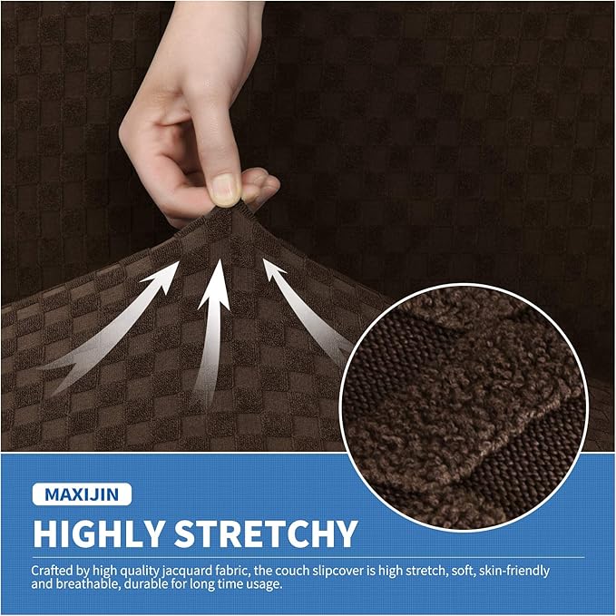 MAXIJIN Oversized Recliner Covers That Stay in Place 4 Pieces Stretch Large Recliner Chair Covers Jacquard Dogs Cats Proof Reclining Slipcovers with Elastic Bottom (XL Recliner, Dark Coffee)
