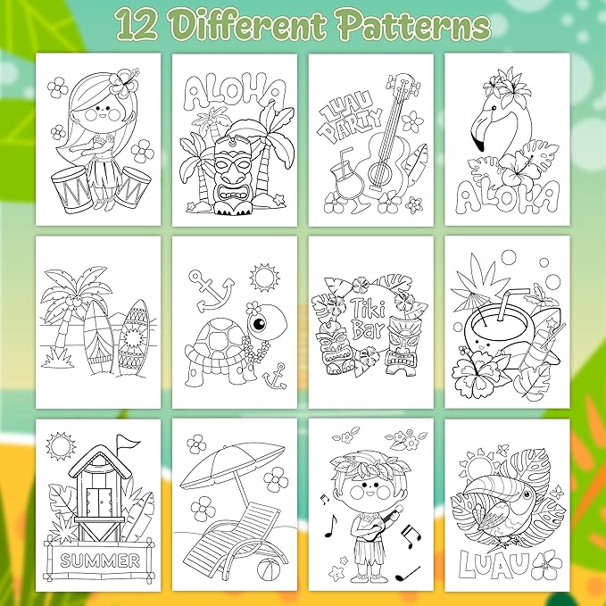 Summer Hawaii Coloring Books for Kids- 24Pcs DIY Art Book with Beach Flamingo Bulk Creativity Color Booklet for Summer Carnival Party Goodie Bag Gift Stuffer School Classroom Activity Supplies