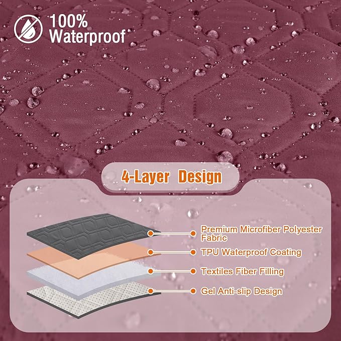 VANSOFY 100% Waterproof Recliner Chair Covers, Recliner Cover Non-Slip Dog Chair Cover Furniture Protector Washable Slipcover with Pocket, Elastic Straps for Pets, Dogs(Burgundy, 23.6")