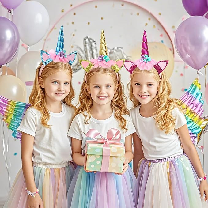 Winrayk Unicorn Party Favors Birthday Supplies for Girls Unicorn Wing Headband Bracelet Kids Unicorn Costume Halloween Princess Dress Up Gift Goodie Bag Stuffers Unicorn Birthday Party Favors Supplies