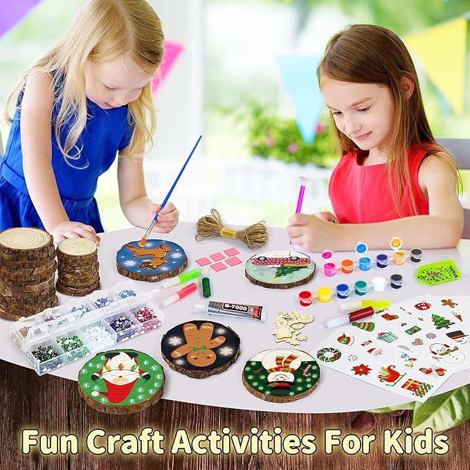Bamamon Painting Crafts Kit for Kids, Glow in The Dark Arts & Crafts Set for Girls Boys Ages 4-12,Wood Slice Craft Creative Activities, Valentines Gifts Party Favors Toy for Kids (24Pcs)