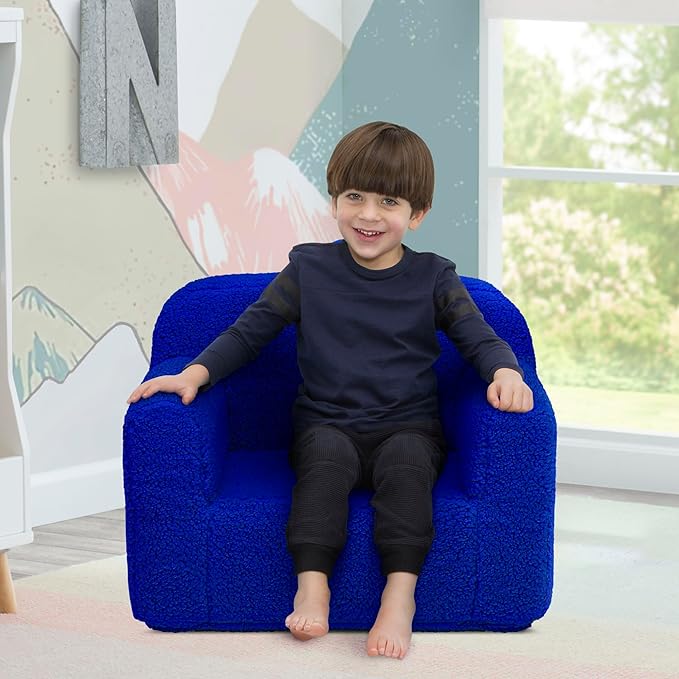 Delta Children Sherpa Cozee Chair - Foam Kids Chair for Ages 18 Months and Up, Royal Blue