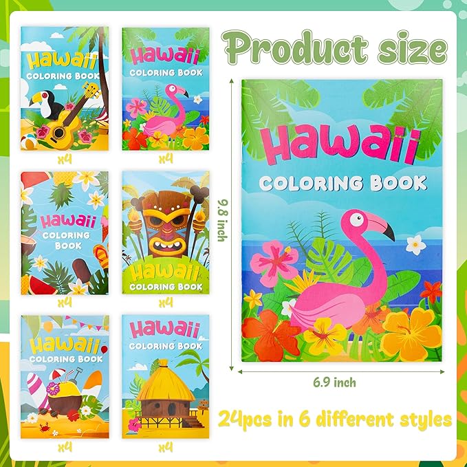 Summer Hawaii Coloring Books for Kids- 24Pcs DIY Art Book with Beach Flamingo Bulk Creativity Color Booklet for Summer Carnival Party Goodie Bag Gift Stuffer School Classroom Activity Supplies