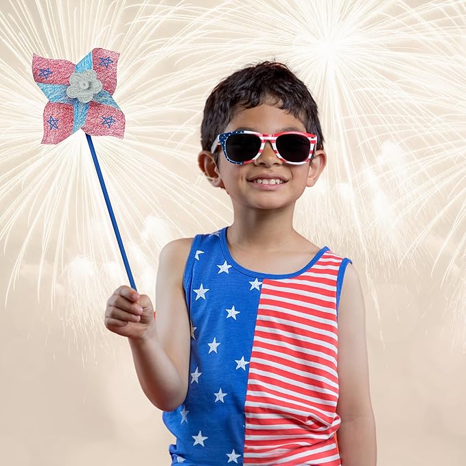 4E's Novelty DIY Pinwheels Craft for Kids (24 Pack) Color Your Own White Pinwheels, Bulk Summer Craft Kit for Boys & Girls, Arts and Craft Party Activity, Patriotic 4th of July Crafts