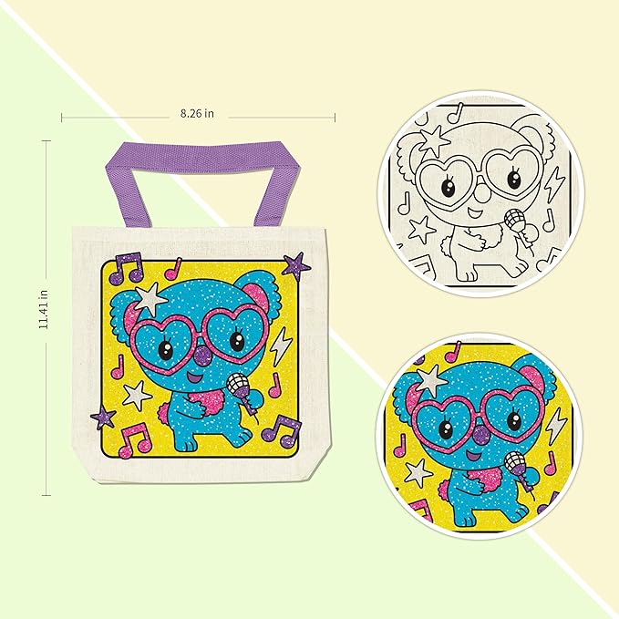 6 Pieces Kids Coloring Goodie Bags, Reusable Canvas Bag, Cute Art Party Favors, Color Your Own Bags for DIY Painting Birthday Carnival Celebration, Party Supplies Gift, Girls