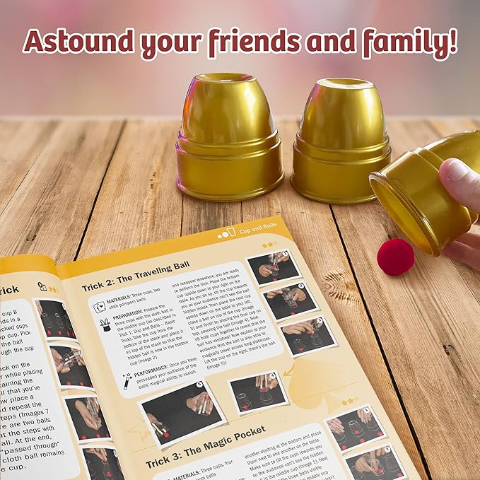 Thames & Kosmos Magic: Gold Edition | Playset with 150 Tricks | 96 Page Full Color Instruction Manual | 42 Props | Video Tutorials | Fun for Kids 8+