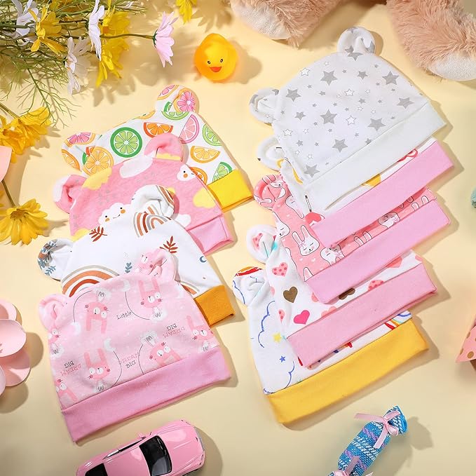 Geyoga 9 Pieces Newborn Baby Hat Bear Ears Infant Caps 2 Ears