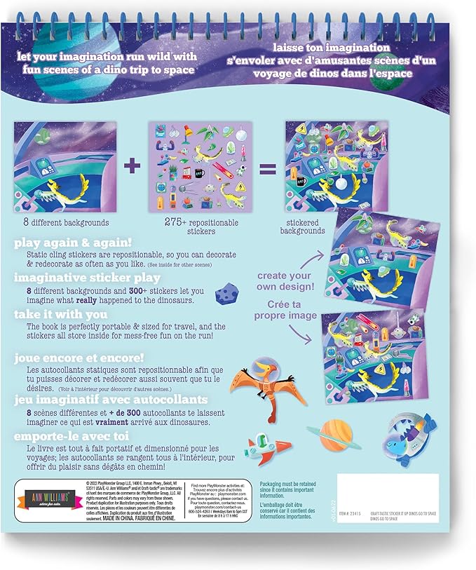 Sticker It Up! - Dinos Go to Space - Repositionable Stickers with 8 Backgrounds & Over 300 Stickers - Mess Free and Travel Friendly for Kids Ages 3 and Up