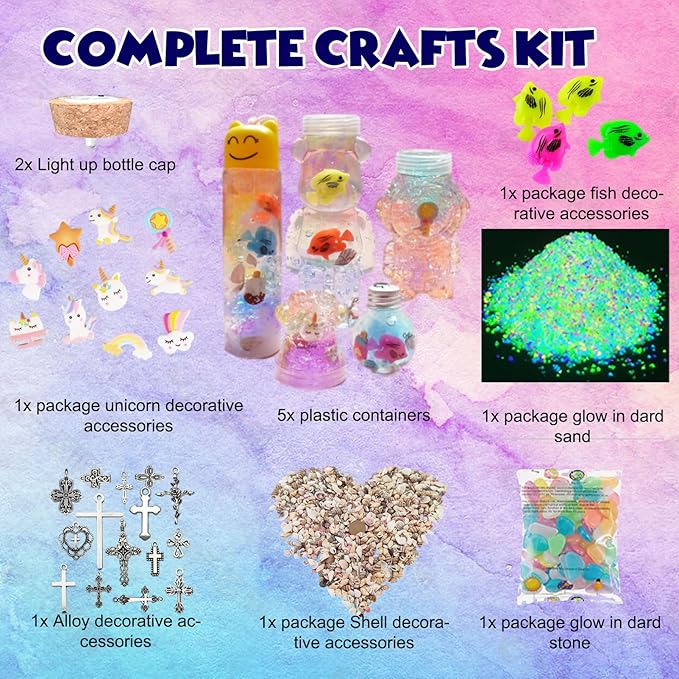 Suxkbo 5 PCS Terrarium Crafts Kit for Kids,Glow in Dark Unicorn Birthday Gifts Toys for Girls Kids Arts and Crafts Ages 5 6 7 8 9 10 Year Old for Girls Boys