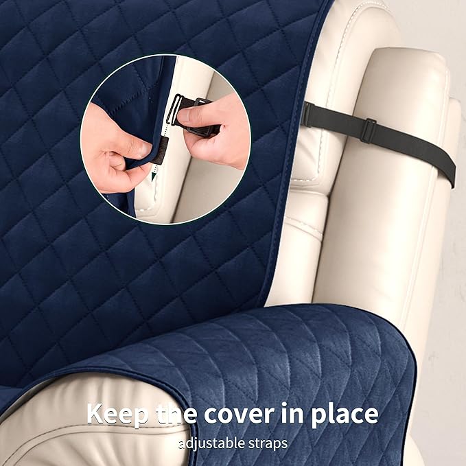 CHUN YI Recliner Chair Cover, Non-Slip Recliner Covers That Stay in Place, Washable Lazy Boy Recliner Covers with Pockets, Water Resistant Recliner Slipcover for Pets (Navy, Large Recliner)