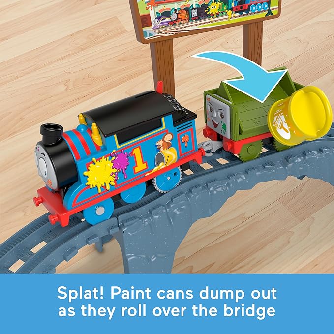 Thomas & Friends Motorized Toy Train Set Paint Delivery with Thomas & Troublesome Truck for Pretend Play Preschool Kids Ages 3+ Years